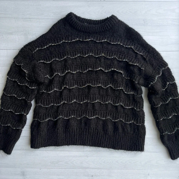 ZARA Knit Black Oversized Mohair Sweater with Glitter Trim Size S - Picture 9 of 10